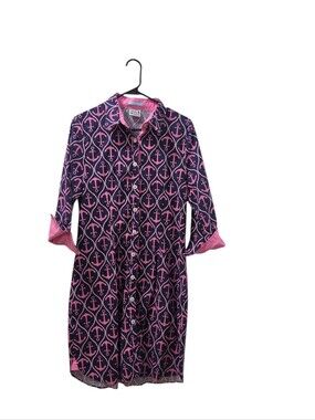Haley & The Hound Anchor Print Shirt Dress Pink Navy Coastal Preppy USA Size 14